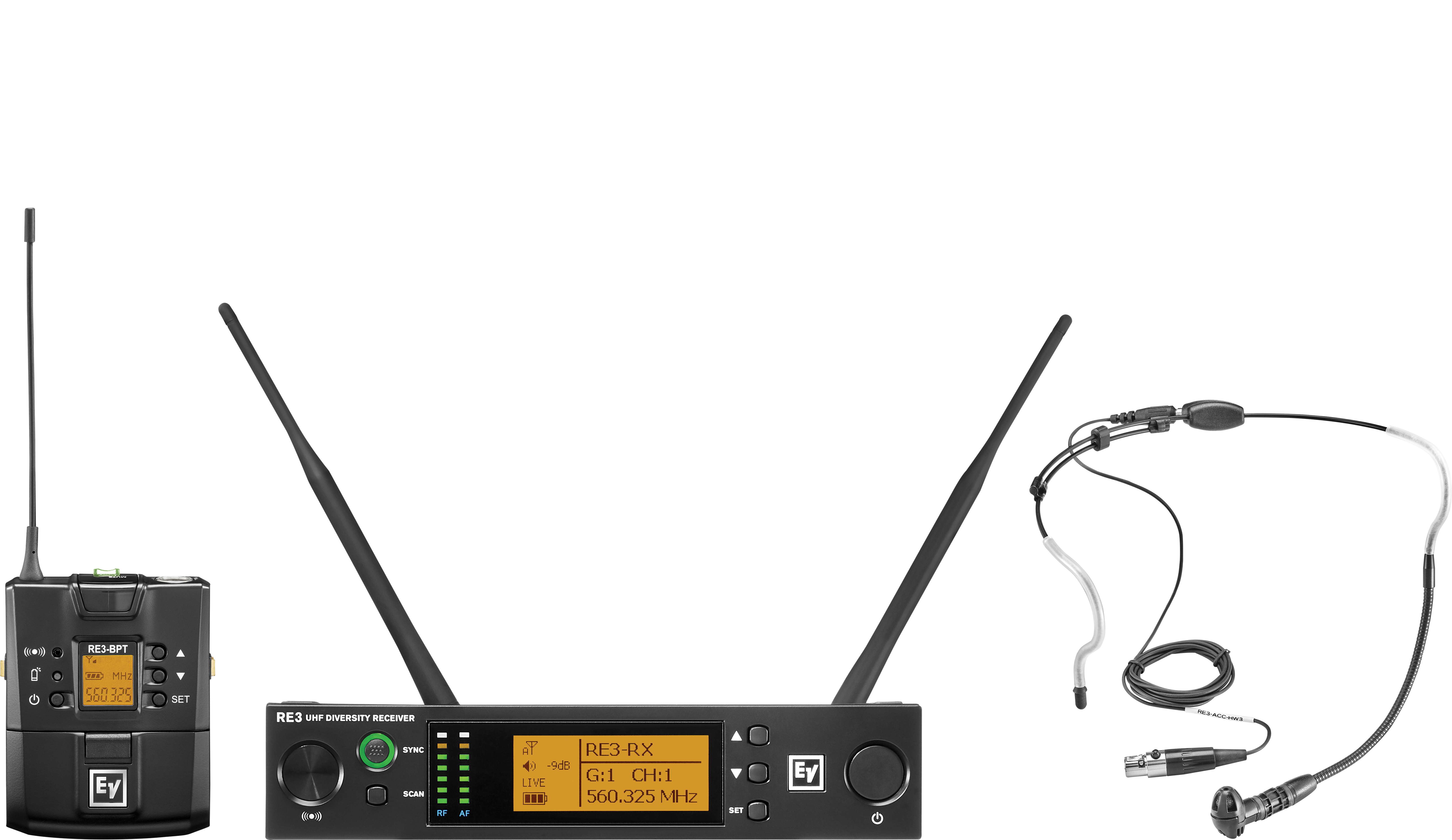 EV RE3-BPHW ชุดไมค์ลอยแบบหนีบปกเสื้อ หัวแบบเกี่ยวหู พร้อมเครื่องรับ-ส่ง ย่าน UHF