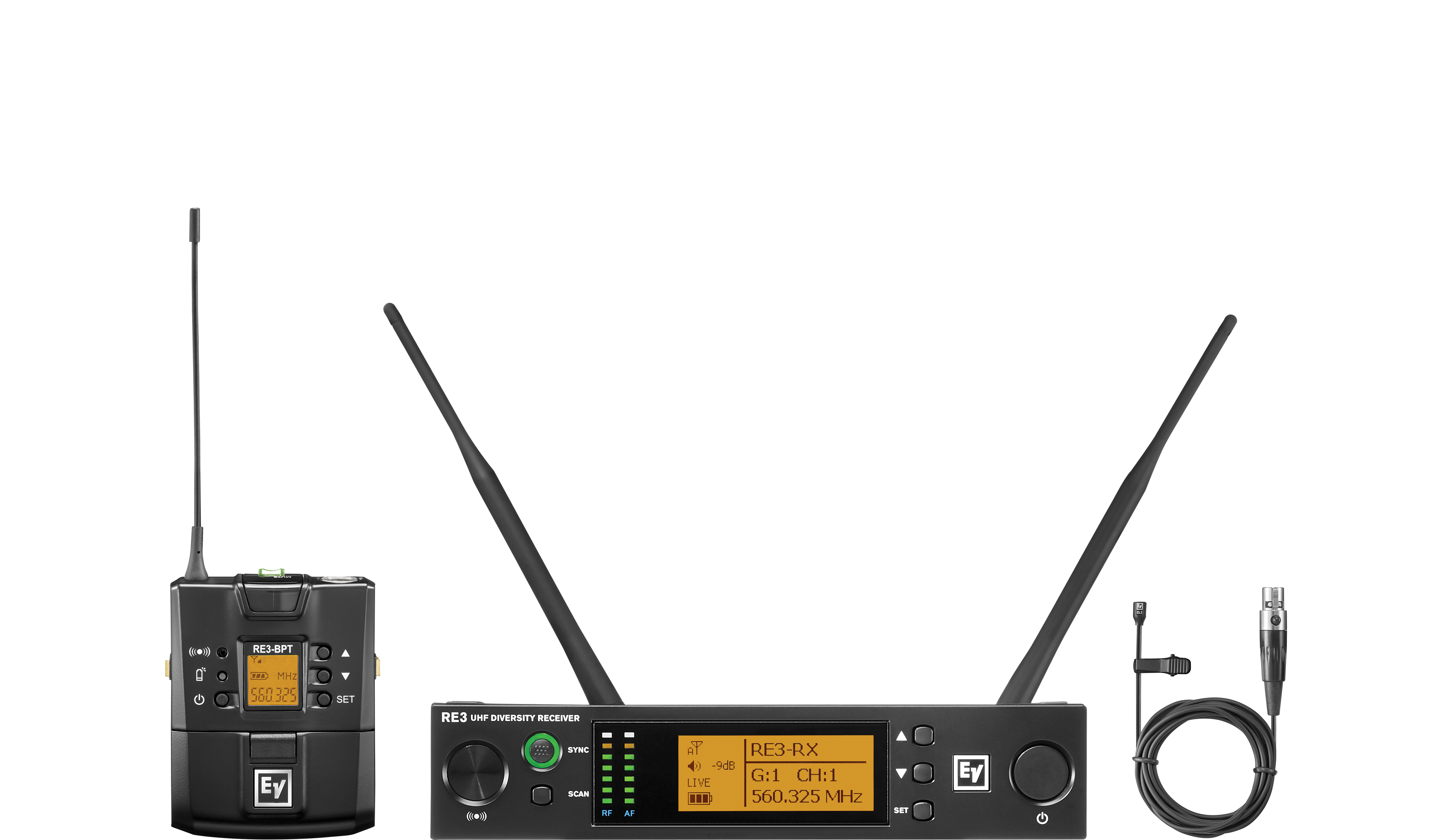 EV RE3-BPOL ชุดไมค์ลอยหนีบปกเสื้อ หัวแบบรอบทิศทาง พร้อมเครื่อง รับ-ส่ง ย่าน UHF