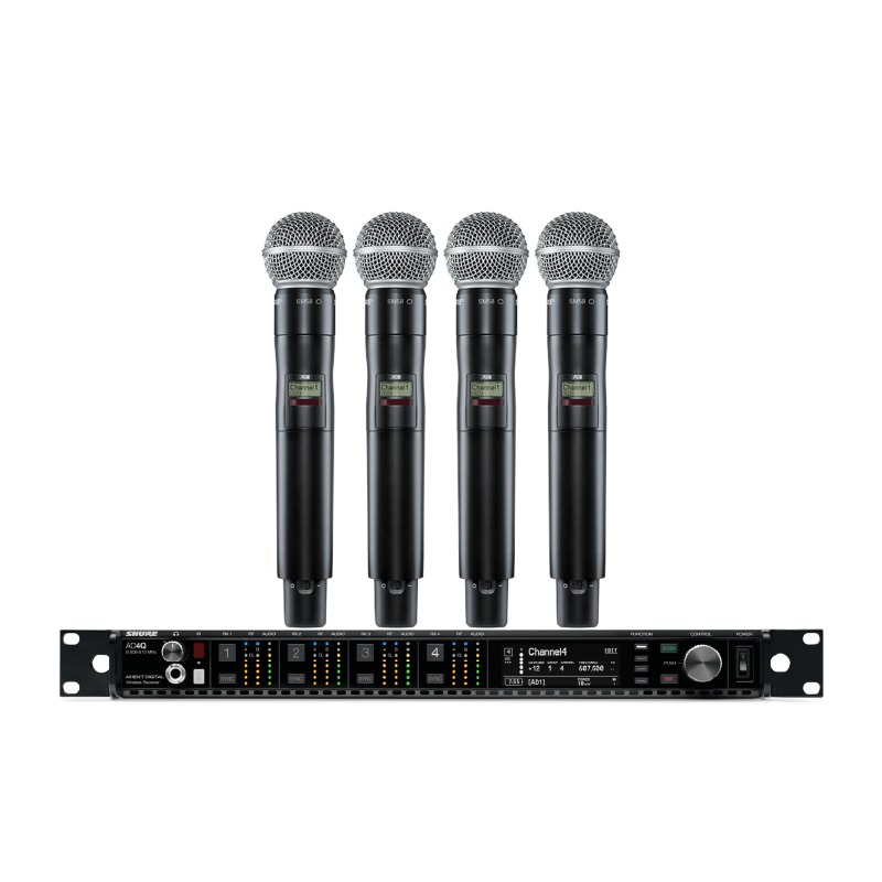 SHURE AD24QA/SM58-P55 ชุดไมค์ลอย 4 ตัว พร้อมเครื่องรับ 4 ชาแนล คลื่นความถี่ 694-703 MHz และ 748-758 MHz